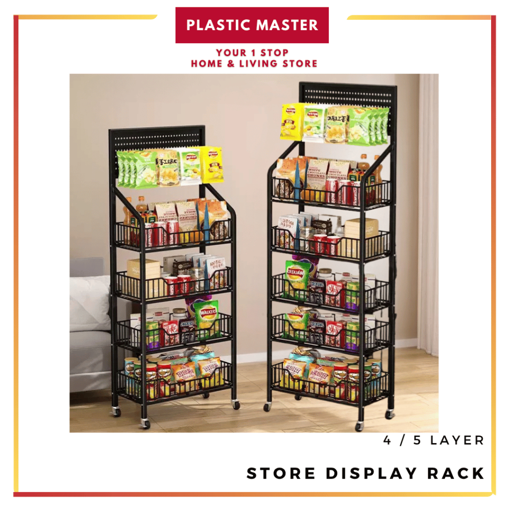 Rak Paparan Bertingkat 4/5 Tingkat Roda 360° Besi Berat Store Display ...