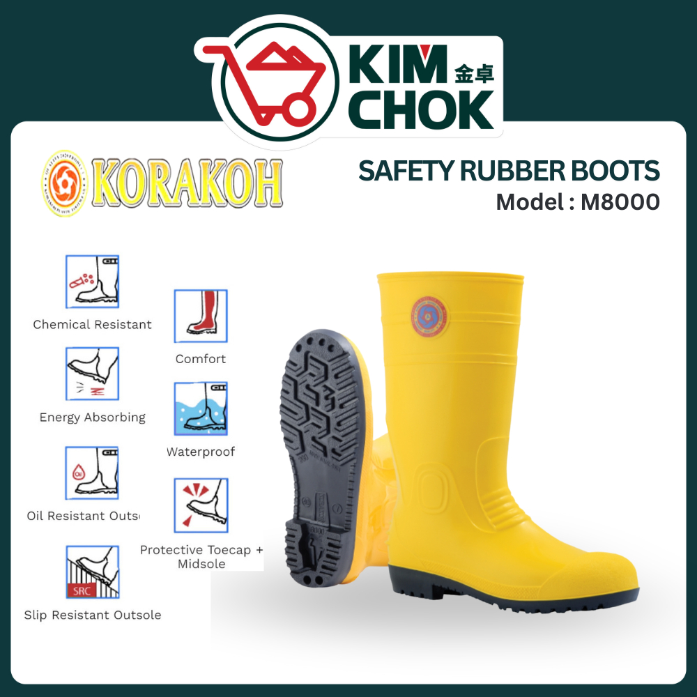 KORAKOH Yellow Safety Rubber Boot ( M8000 ) Kasut Boot Getah | Kasut ...