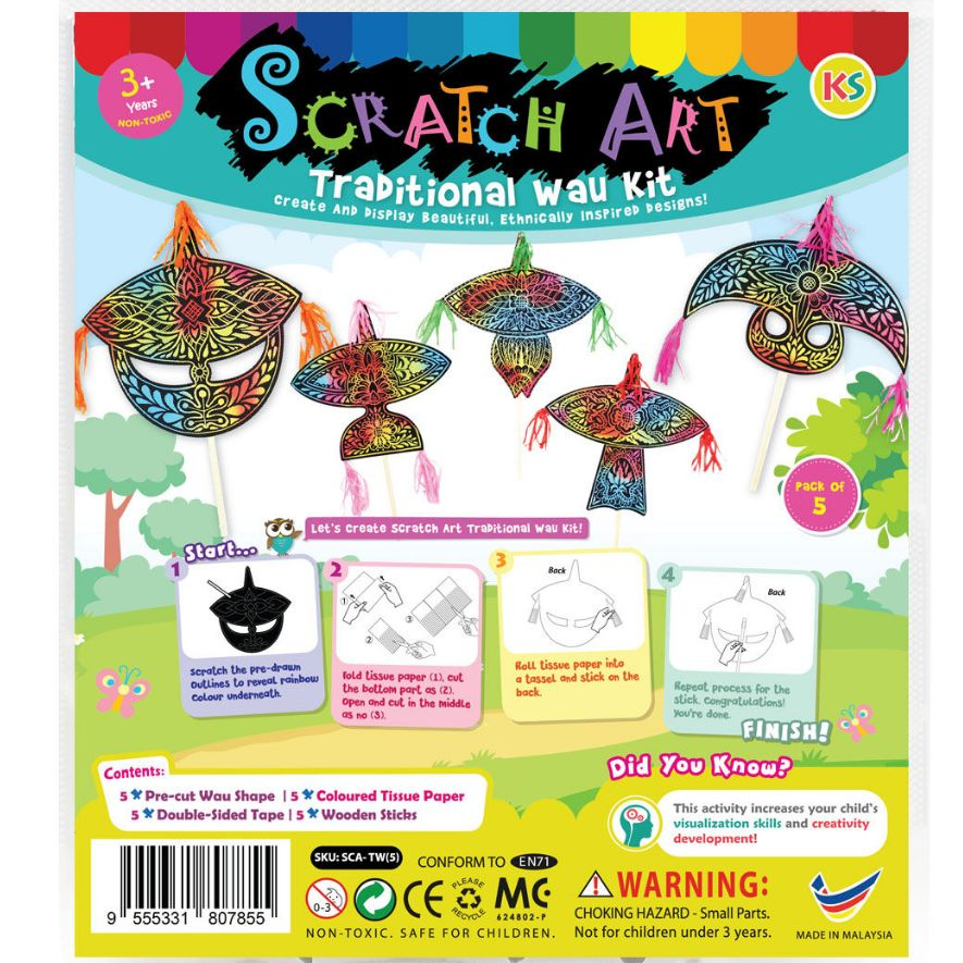 Scratch Art Traditional Wau Stick Kit - 5 Designs Merdeka | Shopee Malaysia