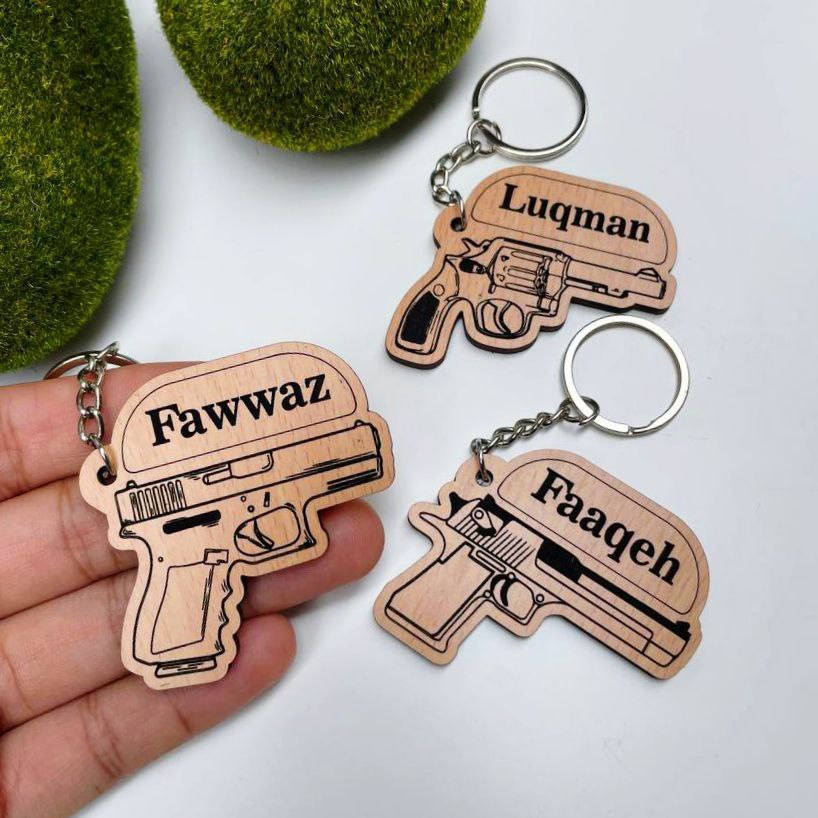 (POD72) Gun Keychain Wooden Keychain Custom Design Engrave Keychain ...