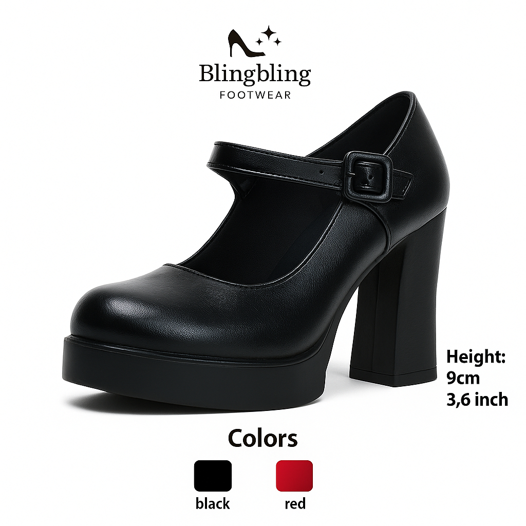 [with Box] Women's heels black and red Fashionable Elegant Mary Jane ...
