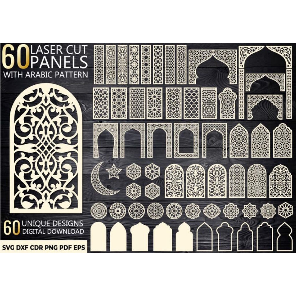60 Arabic Laser Cut Panels SVG Bundle, Islamic Geometric Patterns ...