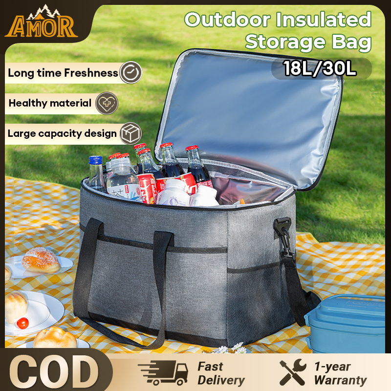 18L/30L Camping Cooler Bag Foldable Insulated Bag Food Drink Storage ...