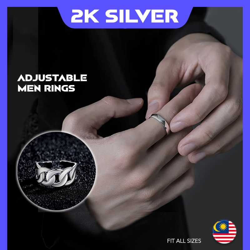 2KSILVER Adjustable Men Ring Stainless Steel Rings Fashion Accessories ...