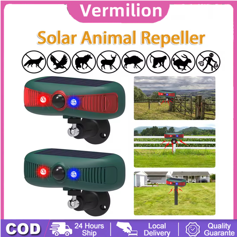 Solar Outdoor Ultrasonic Alarm Drives Away Animals With Strobe Red ...