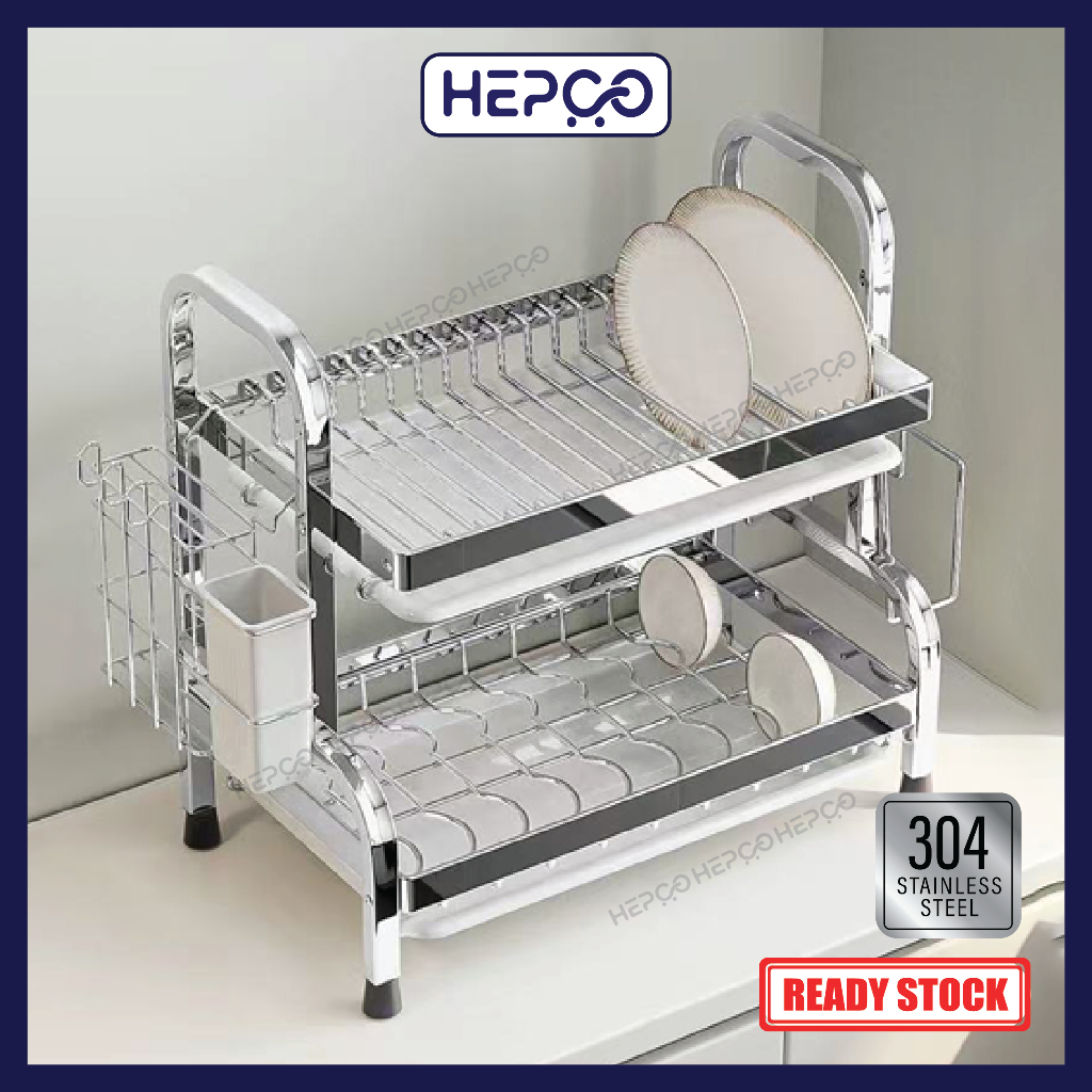 304 Stainless Steel Dish Rack With Removable Drain Tray And Cutlery ...