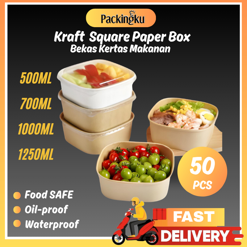 Packingku Recycle Bekas Makanan-Kraft Paper Square Box (500ml/700ml ...