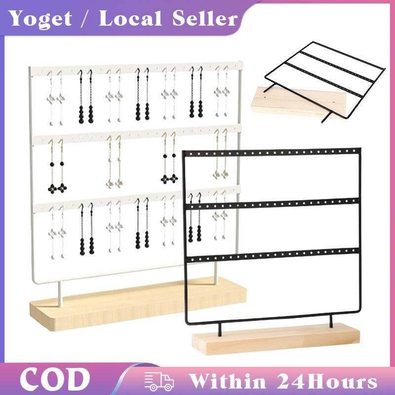Metal Earring Holder Organizer / Earring Display Stand Wooden Base ...