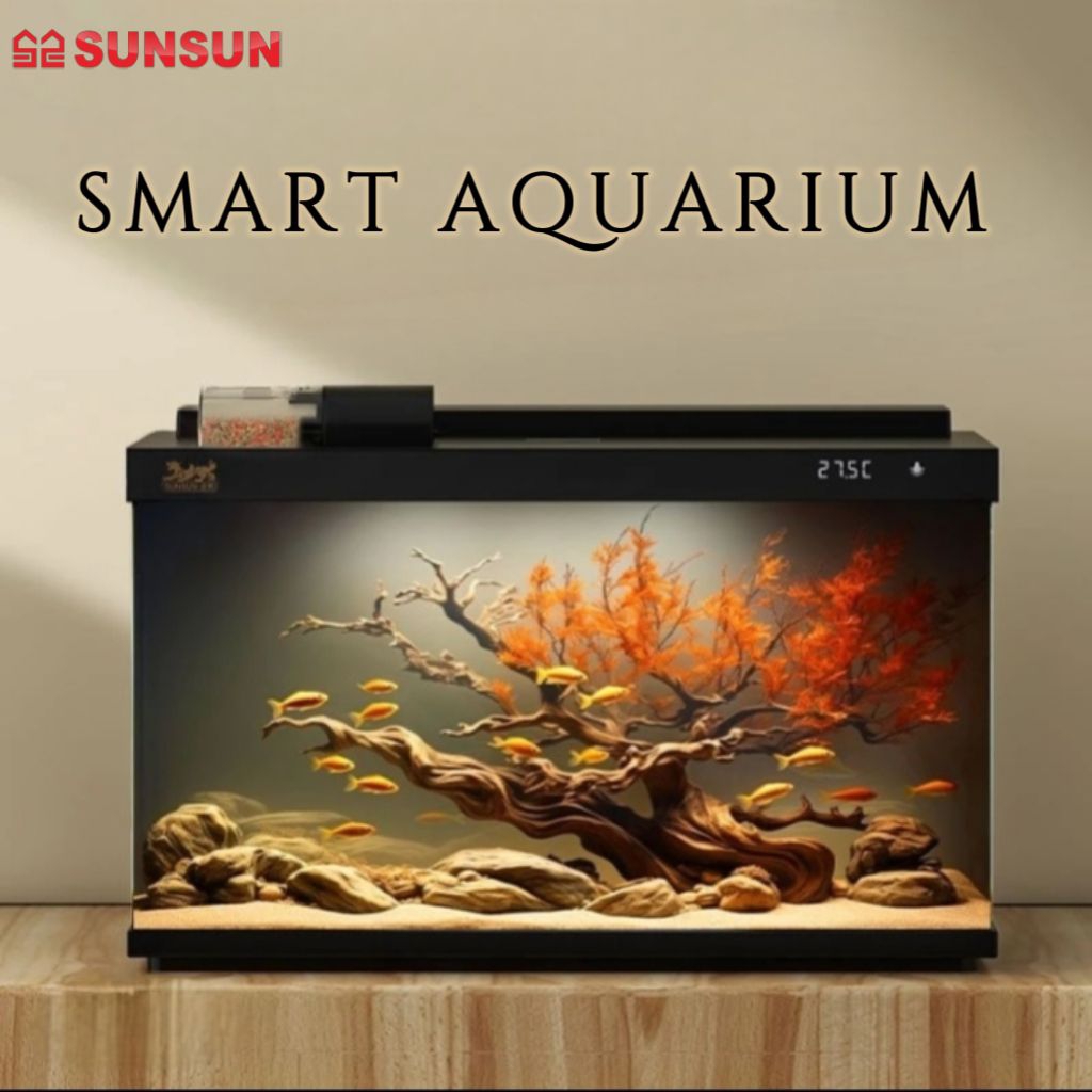 SUNSUN Smart Fish Tank with Crystal White Glass Aquarium 8-Color ...