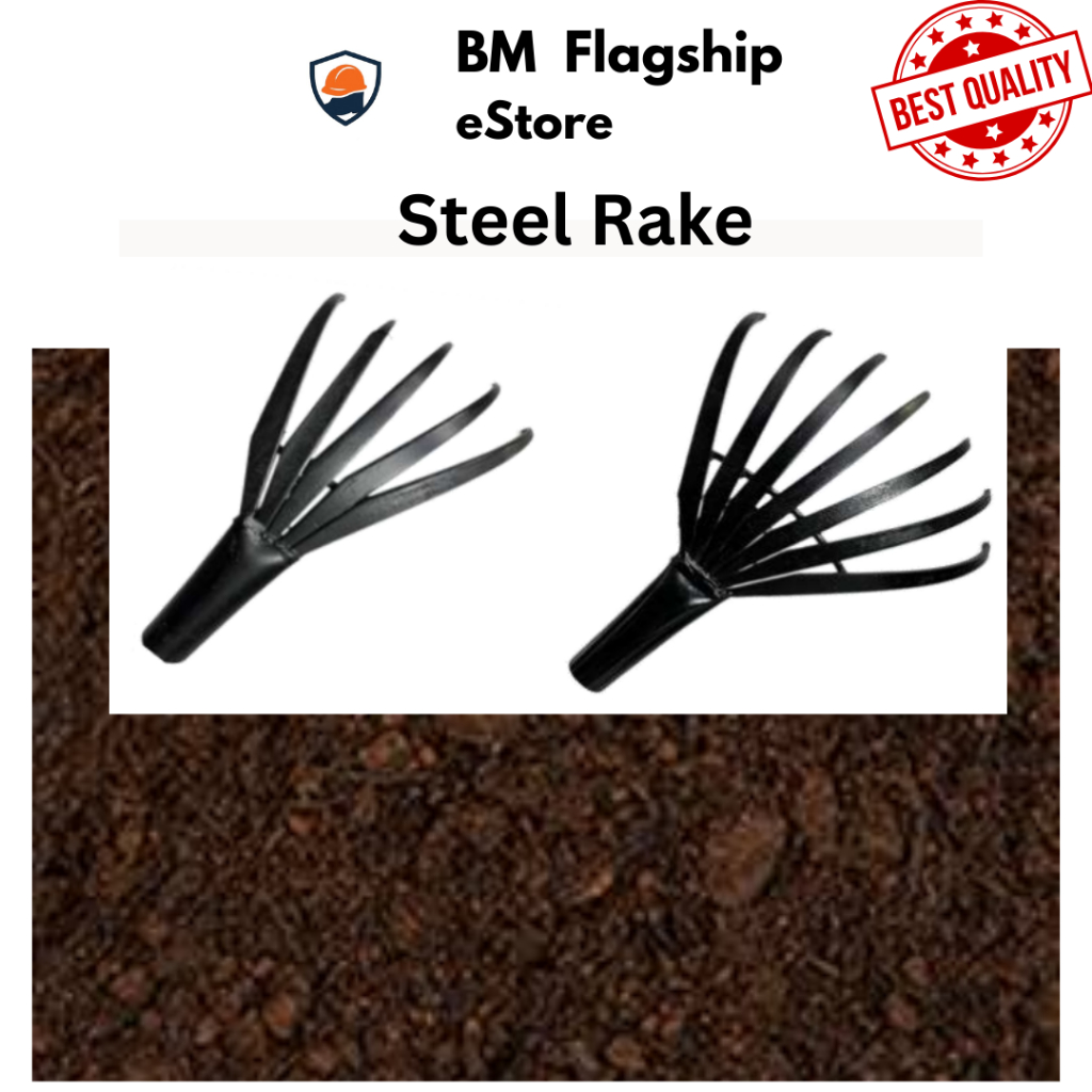 Metal Steel Rake 5 Teeth & 7 Teeth Soil Crushing Besi Menghancurkan ...