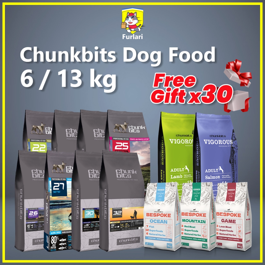 GIFT x30+FREE SHIP Chunkbits Dog Food 6/13 kg Furlari Chunk Bits 22/23 ...