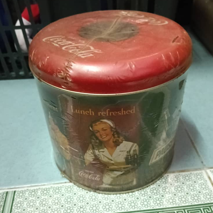 Coca cola round tissue box (aluminium)/bekas tisu coca cola/tin tisu ...