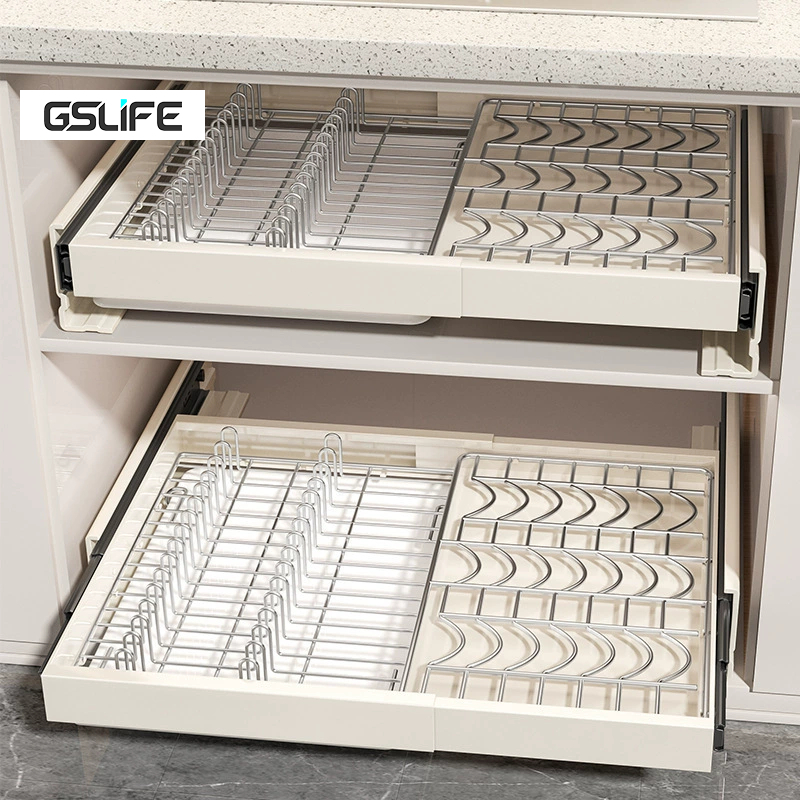 GSlife Adjustable Pull-out Dish Rack Drawer Storage Cabinet Built-in ...