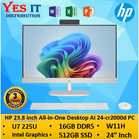 HP 23.8 inch All-in-One Desktop AI 24-cr2000d PC (Intel Core Ultra 7 ...