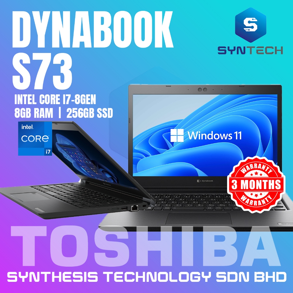 TOSHIBA DYNABOOK S73 I7-8 GEN 8GB RAM + 256GB SSD REFURBISHED