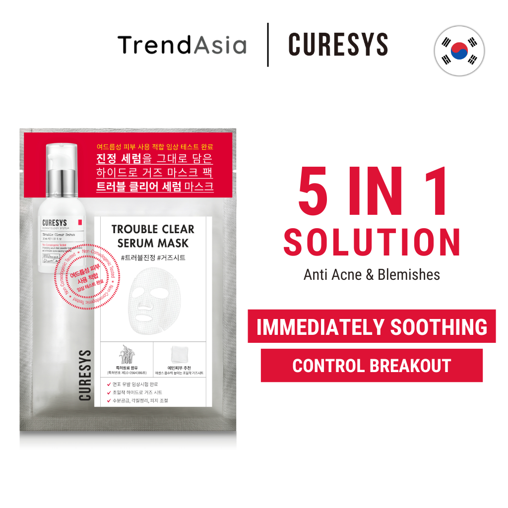 Curesys Trouble Clear Serum Mask Acne Pimples Soothing Calming Sebum ...