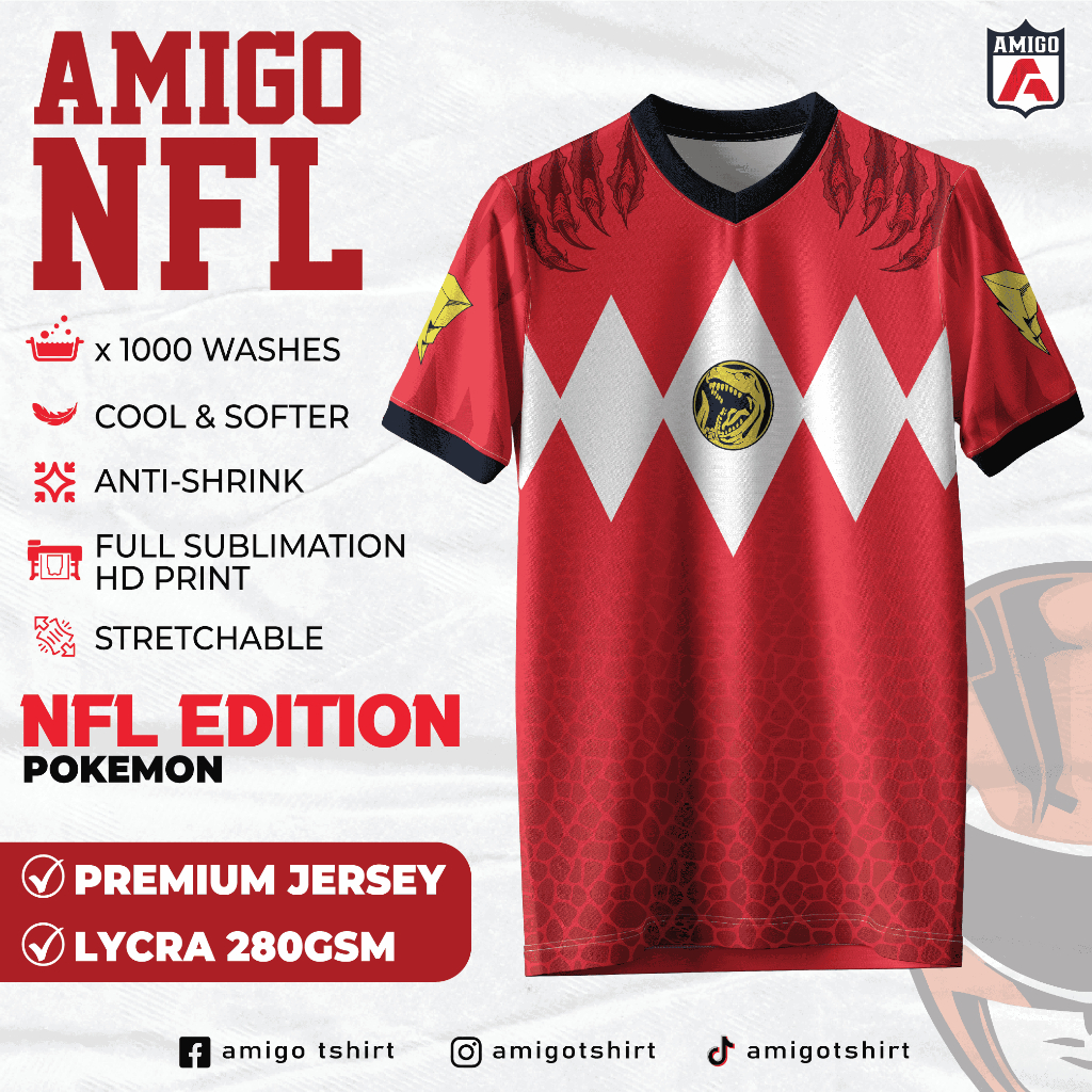 AMIGO NFL Sublimation Microfiber Jersey tshirt Design POWER RANGER baju ...
