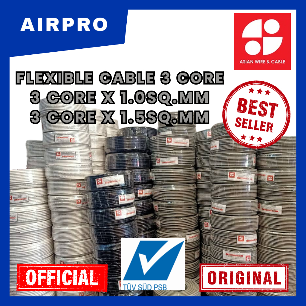 [ASIAN WIRE & CABLE - SINGAPORE] FLEXIBLE CABLE 3 CORE X 1.0SQ.MM & 3 ...