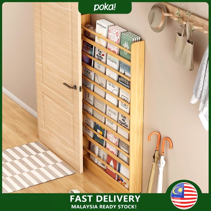 Wood Bookshelf Solid Wood Bookcase Against Wall Book Storage Rack