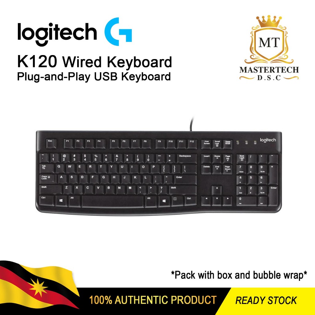 LOGITECH K120 Wired Keyboard Plug n Play USB Connection Quiet Typing ...