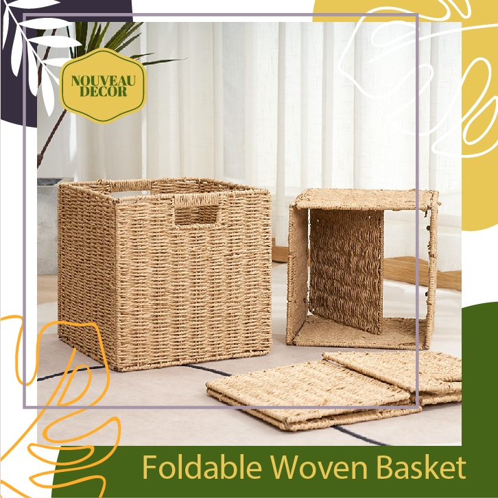 Foldable Woven Storage Basket with Handles - Eco-Friendly Decorative ...