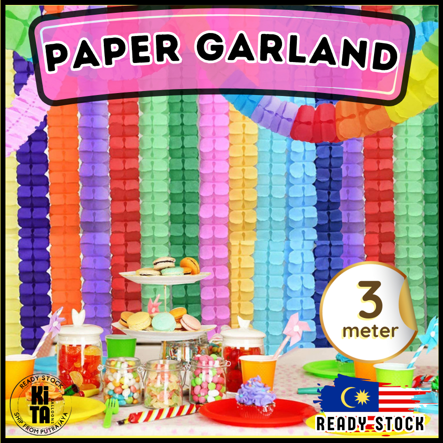 Paper Garland String Backdrop Decoration 4m Long Colourful | Shopee ...