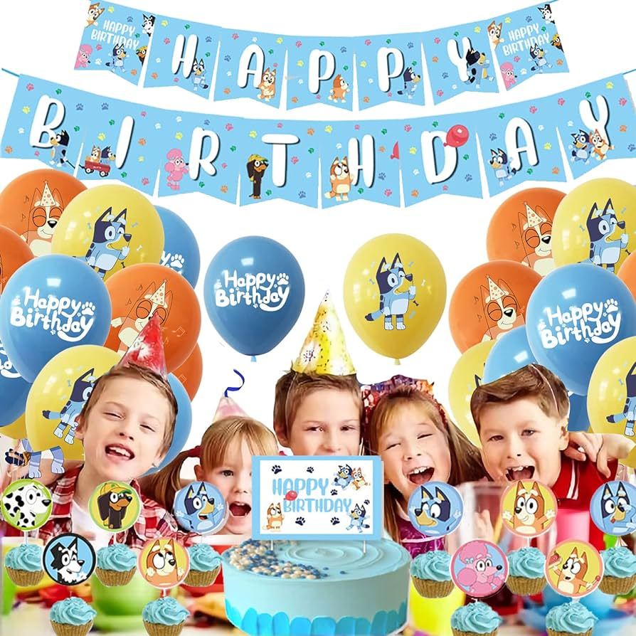 [Ready Stock][38pcs] Blue Dog Cartoon Themed Birthday Decoration Banner ...