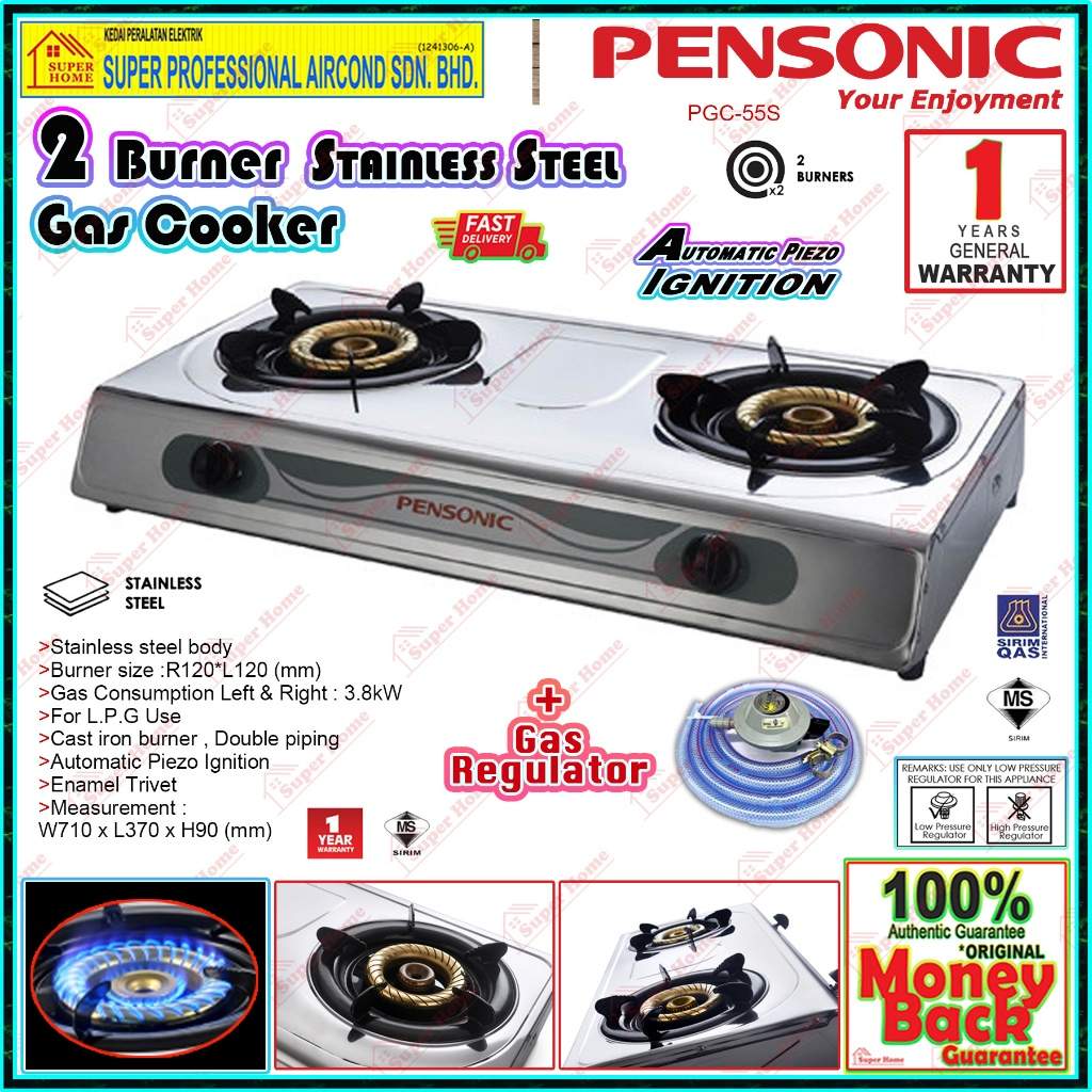 Pensonic Gas Cooker PGC55S 2 Burners Table Top Gas Stove Cooker