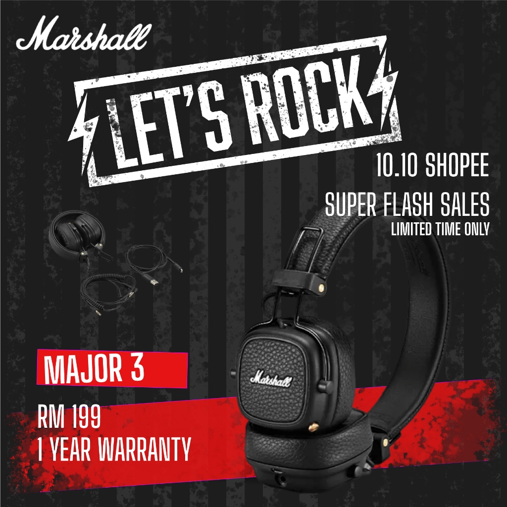 Marshall Major 3 Headphones l Wireless Headphone l Bluetooth Headphone l 1 Year Warranty Shopee Malaysia