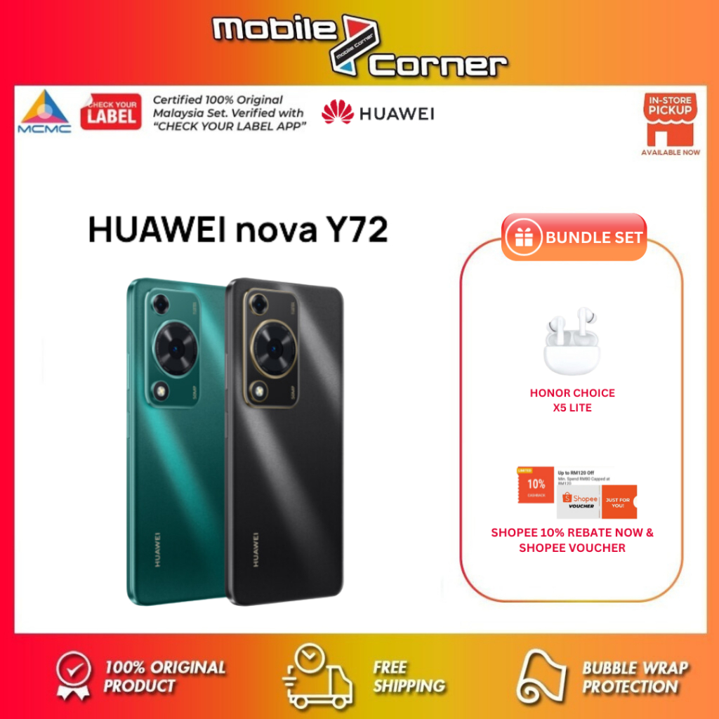 HUAWEI Nova Y72 (8GB RAM + 128GB ROM) X Button Easy to Apps 6000mAH