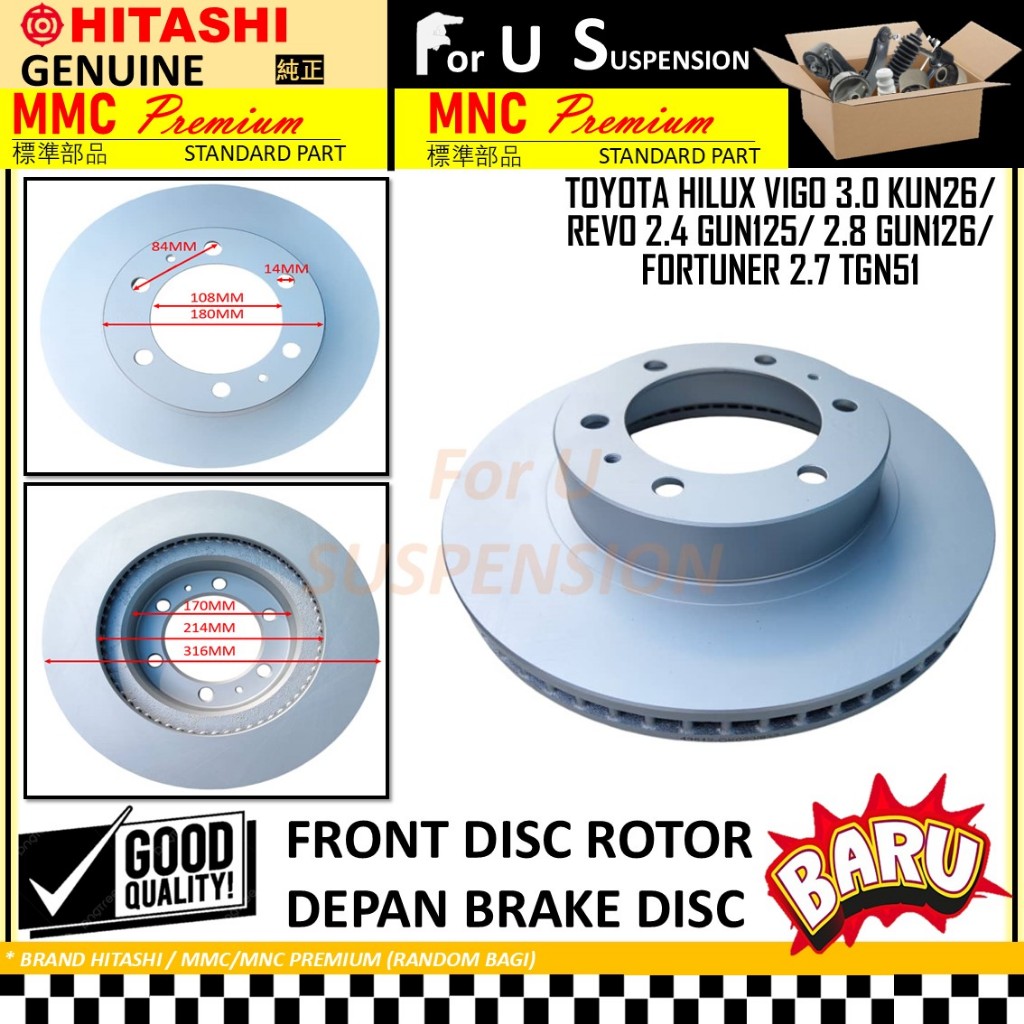 1 / 2 PIECES FRONT DISC ROTOR /BRAKE DISC - TOYOTA HILUX VIGO 3.0 KUN26 ...