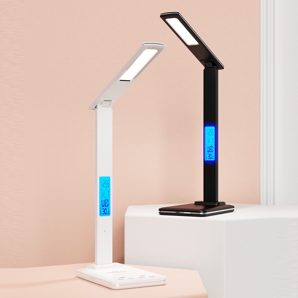 USB LED Desk Lamp With Wireless Charging Calendar Temperature Alarm ...