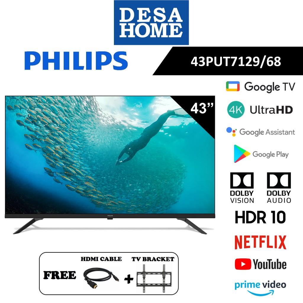 (Hadiah FOC) PHILIPS 43PUT7129/68 43 "4K UHD LED TV PINTAR/GOOGLE TV ...
