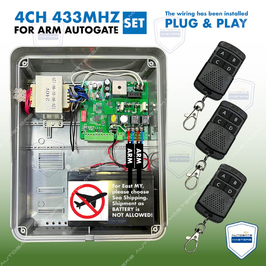 Autogate Control Panel Set with 3x Remote 4 Channel - for Arm Motor ...