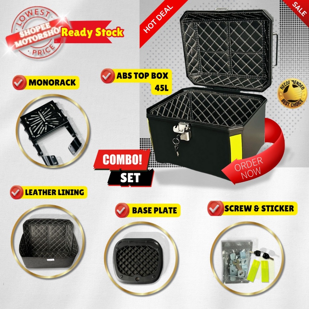 COMBO SET LIPAT RACK WITH TOP BOX 45L PREMIUM ABS TOP RACK FOLDABLE ...