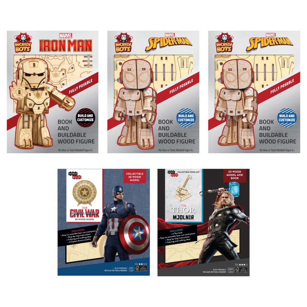 IncrediBots & IncrediBuilds - Book & 3D Wood Model - Marvel (1 Unit ...