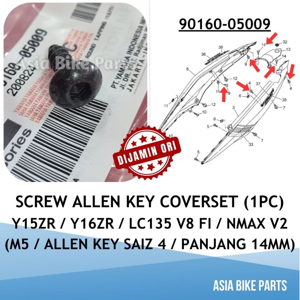 Yamaha Original Y15ZR / Y16ZR / LC135 V8 FI / NMAX V2 Screw Allen Key ...
