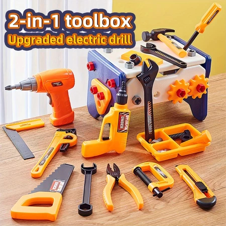 Children's Simulation Electric Drill with Tool Box DIY Pretend Screw ...