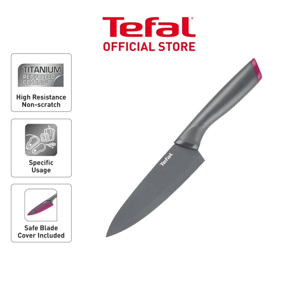 Tefal K1220314 Coltello Chef + Protezione, Acciaio, Grigio, 28,3 x 1