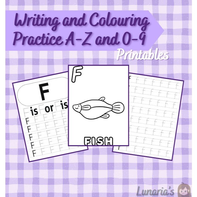 LUNARIA'S [Printables] Writing and Colouring Practice A-Z and 0-9 For ...