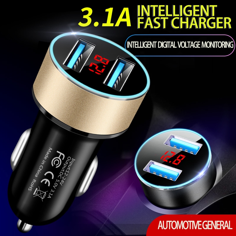 USB Car Charger Fast Charging Type C Universal Micro Adapter 2Ports LED ...