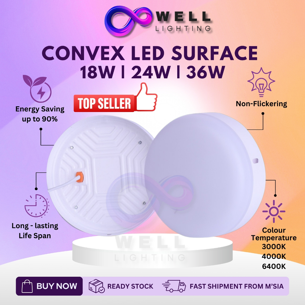 Lampu Siling Ruang Tamu LED Surface Downlight Convex 18W 24W 36W Round ...