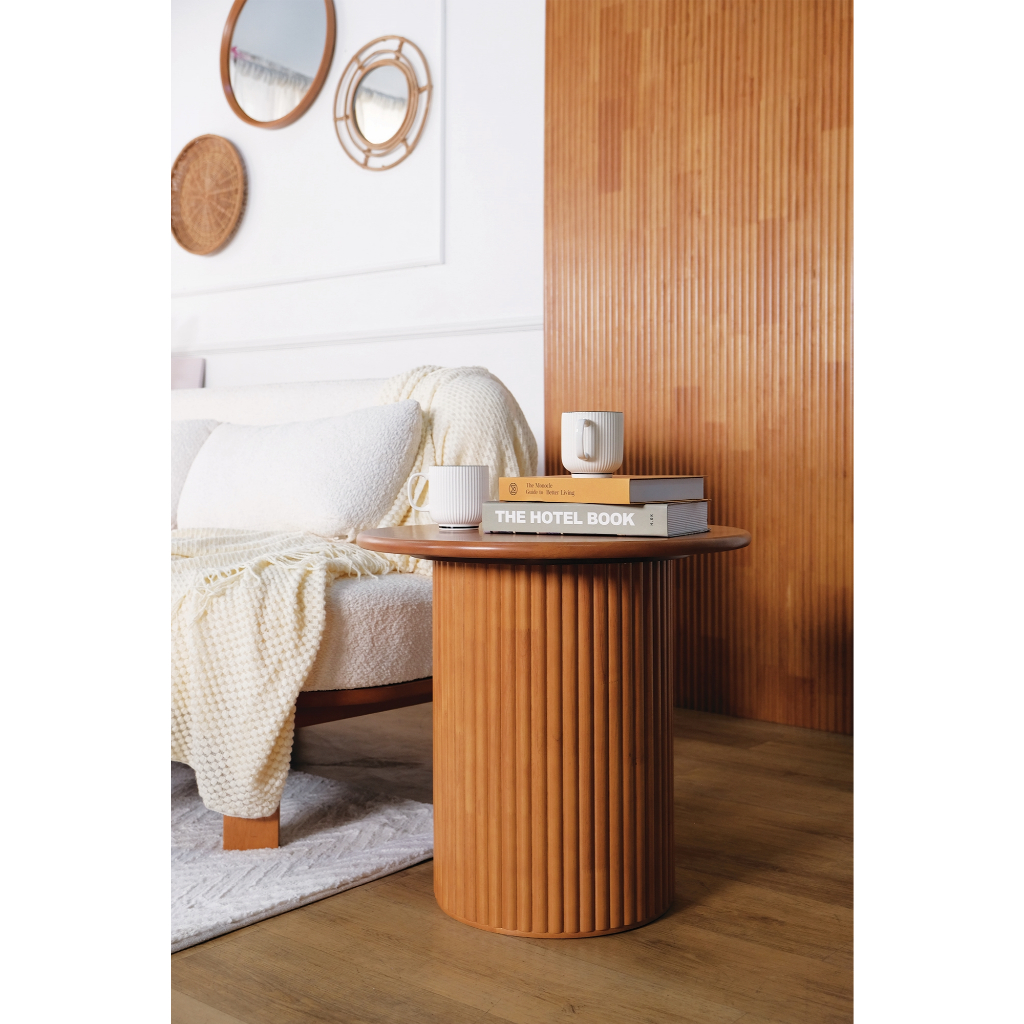 MODA Romeo Round End Table, 55cm Side Table - 10.4kg Solid Rubberwood ...