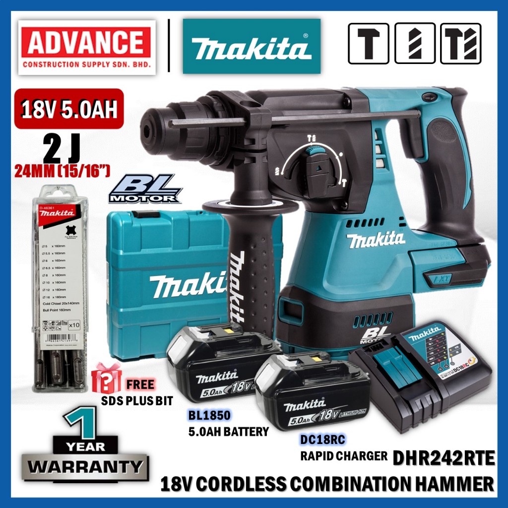 MAKITA DHR242Z / DHR242RFE / DHR242RTE 18V Cordless Combination Hammer ...