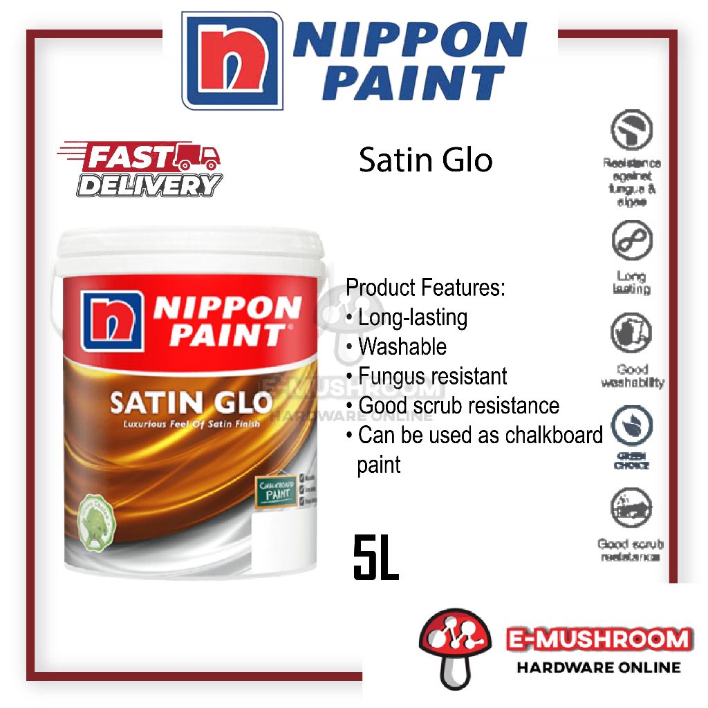 5L Nippon Paint Satin Glo White Indoor Acrylic-based Paint Wall Paint ...