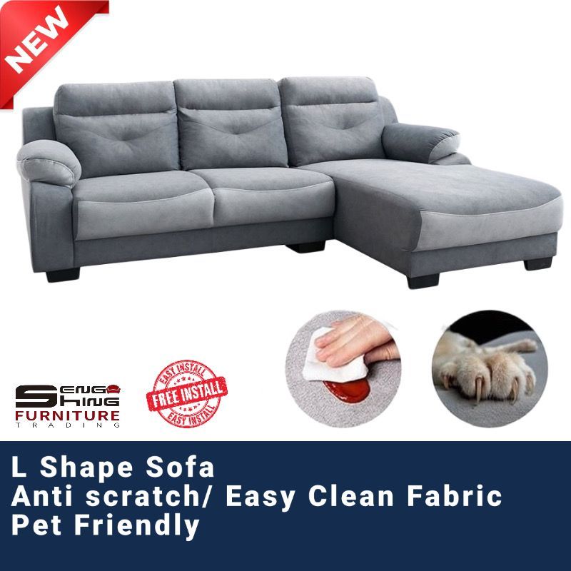 Seng Hing NEW 8ft L-Shape Sofa With Easy Clean Fabric/Pet Friendly/Anti ...