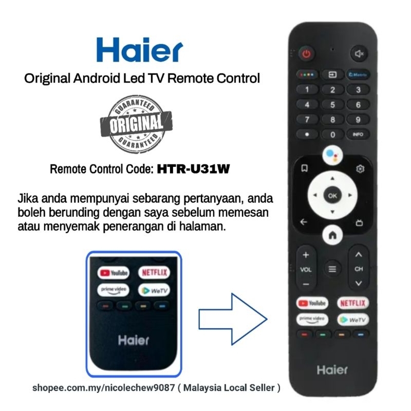 Haier HTR-U31 HTR-U31W android LED TV Remote Control With Voice