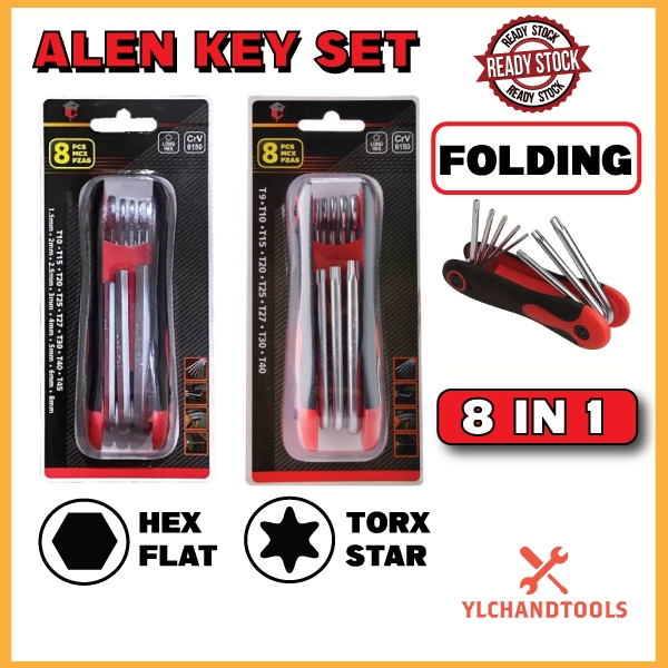 Allen Key Hex Torx Star Folding Wrench 8 IN 1 Set Car Bicycle Repair ...