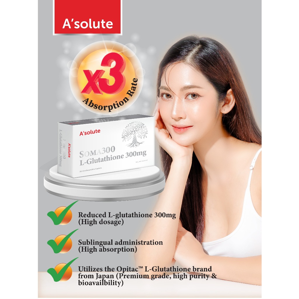 soma glutathione Asolute Soma300 300mg L-Glutathione Plus for Skin Whitening (30s)
