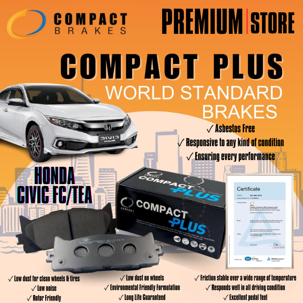 HONDA CIVIC FC/TEA 1.8/1.5T 2016 - COMPACT PLUS HIGH TEMP BRAKE PAD 100 ...